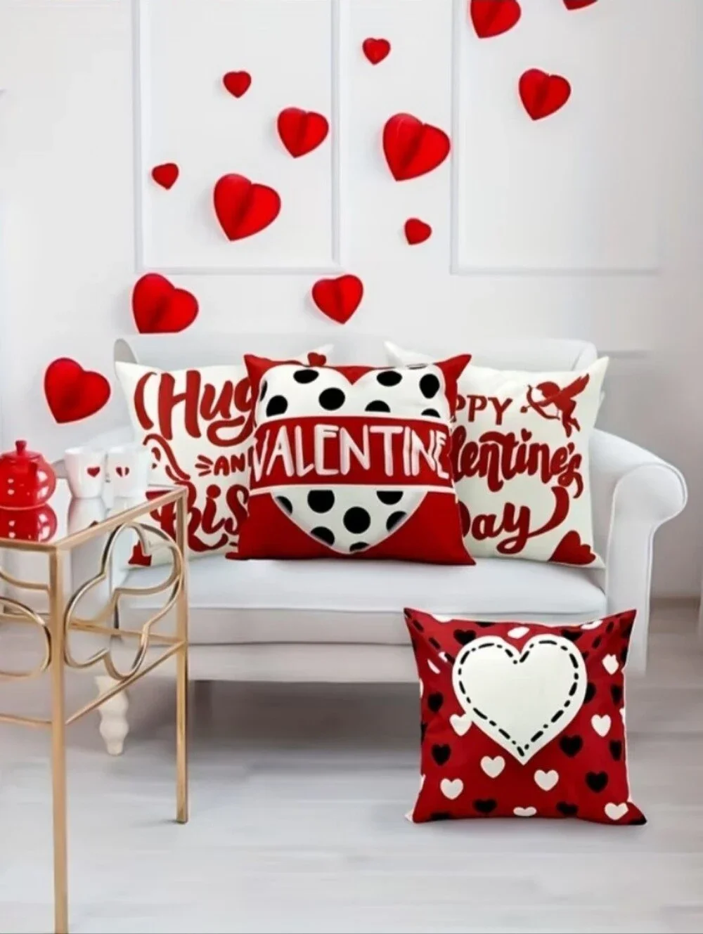 Valentine Red & White Decorative Throw Pillow Covers - Pack of 4
